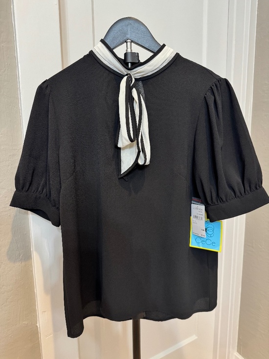 CeCe Tops - CeCe Rich black tie neck puff sleeve blouse NWT Medium blouse